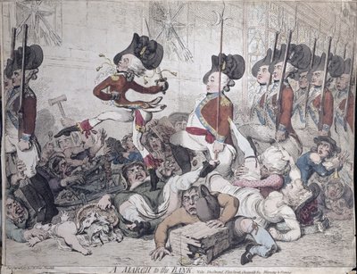 Ein Marsch zur Bank, veröffentlicht von S.W. Fores im Jahr 1787 von James Gillray